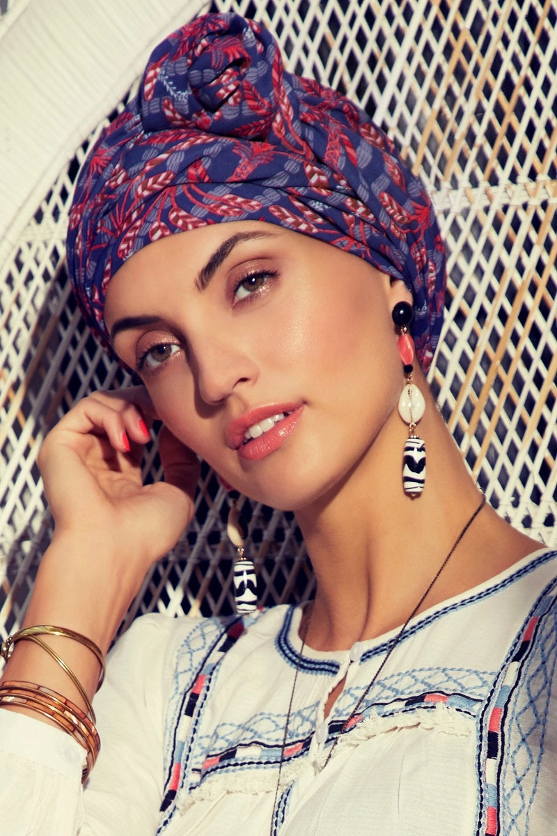 Christine Headwear - Sapphire Boho Printed Ribbon Set (#2164)