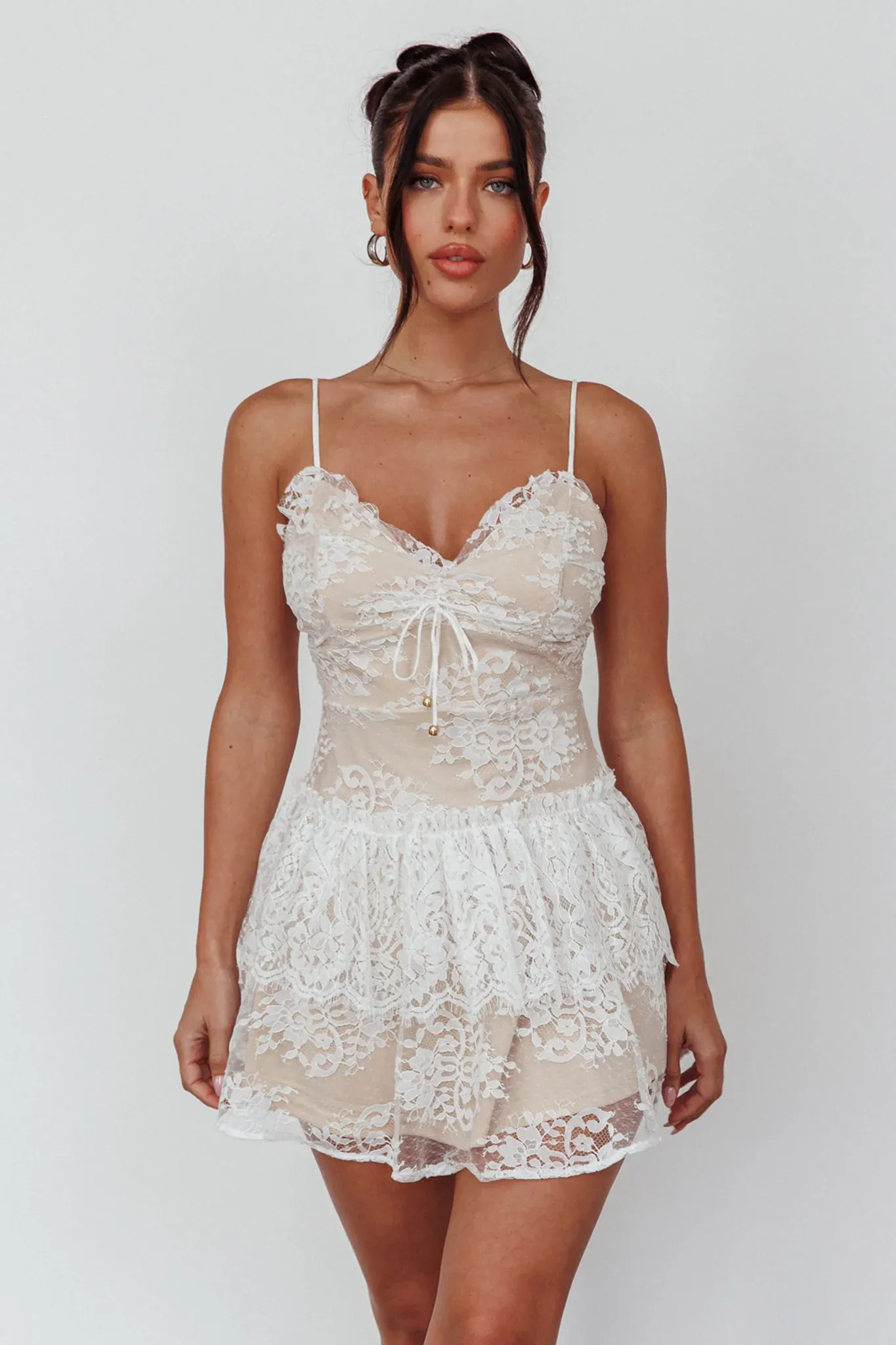 Cielo Lace Peplum Mini Dress White