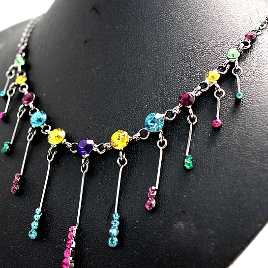 Colorful Crystal Gun Plating Earring Necklace Set