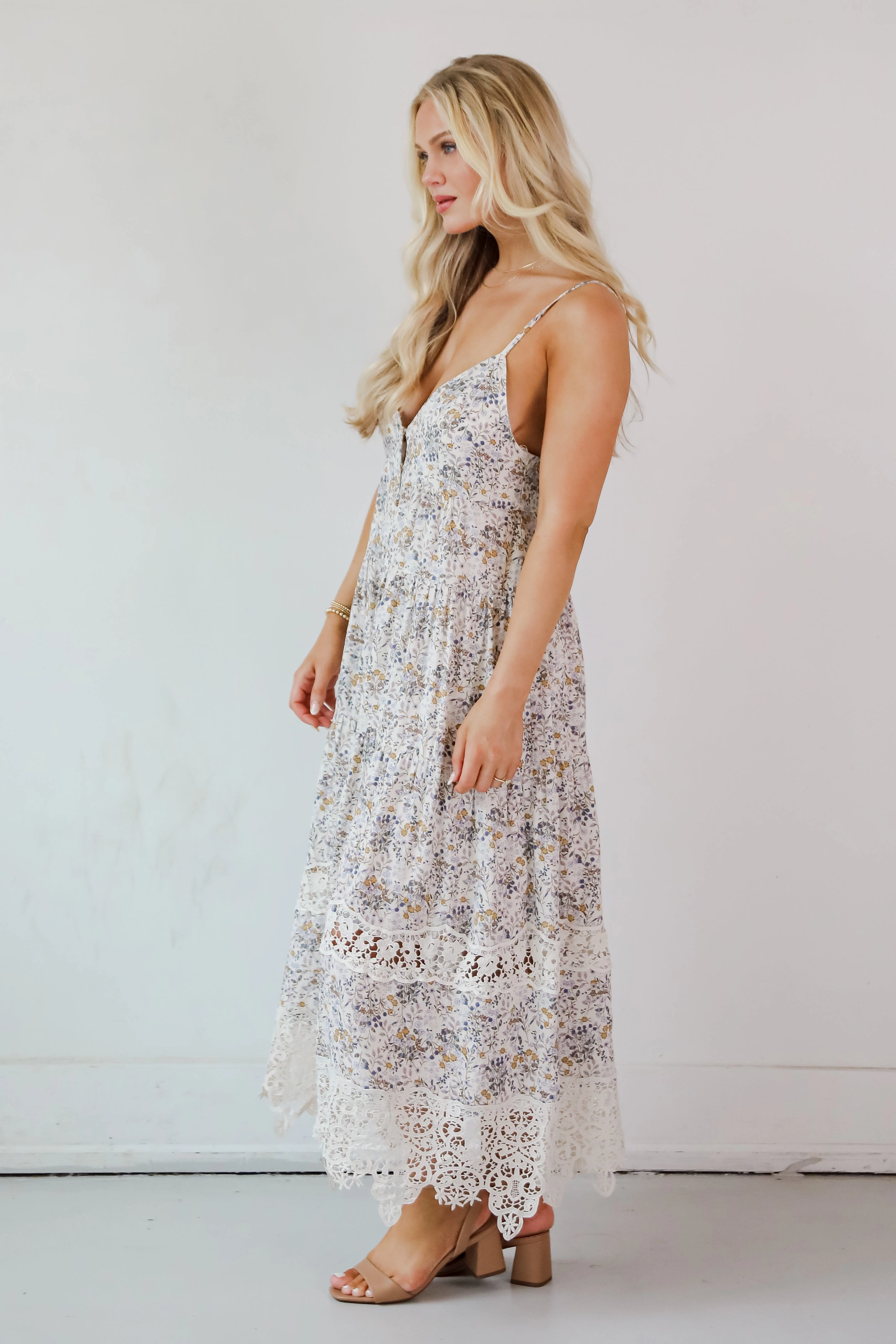 Feel The Sunshine Ivory Floral Maxi Dress