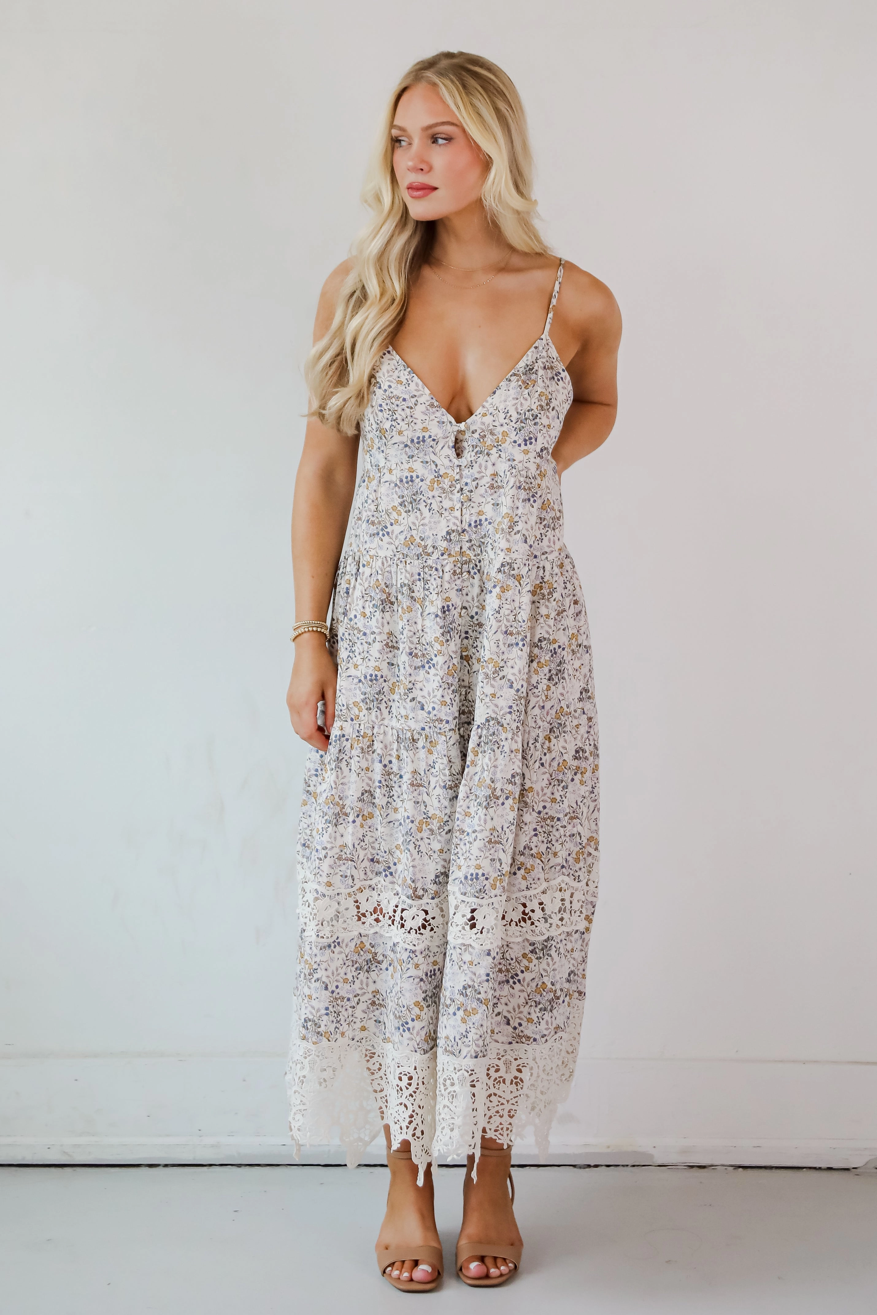 Feel The Sunshine Ivory Floral Maxi Dress