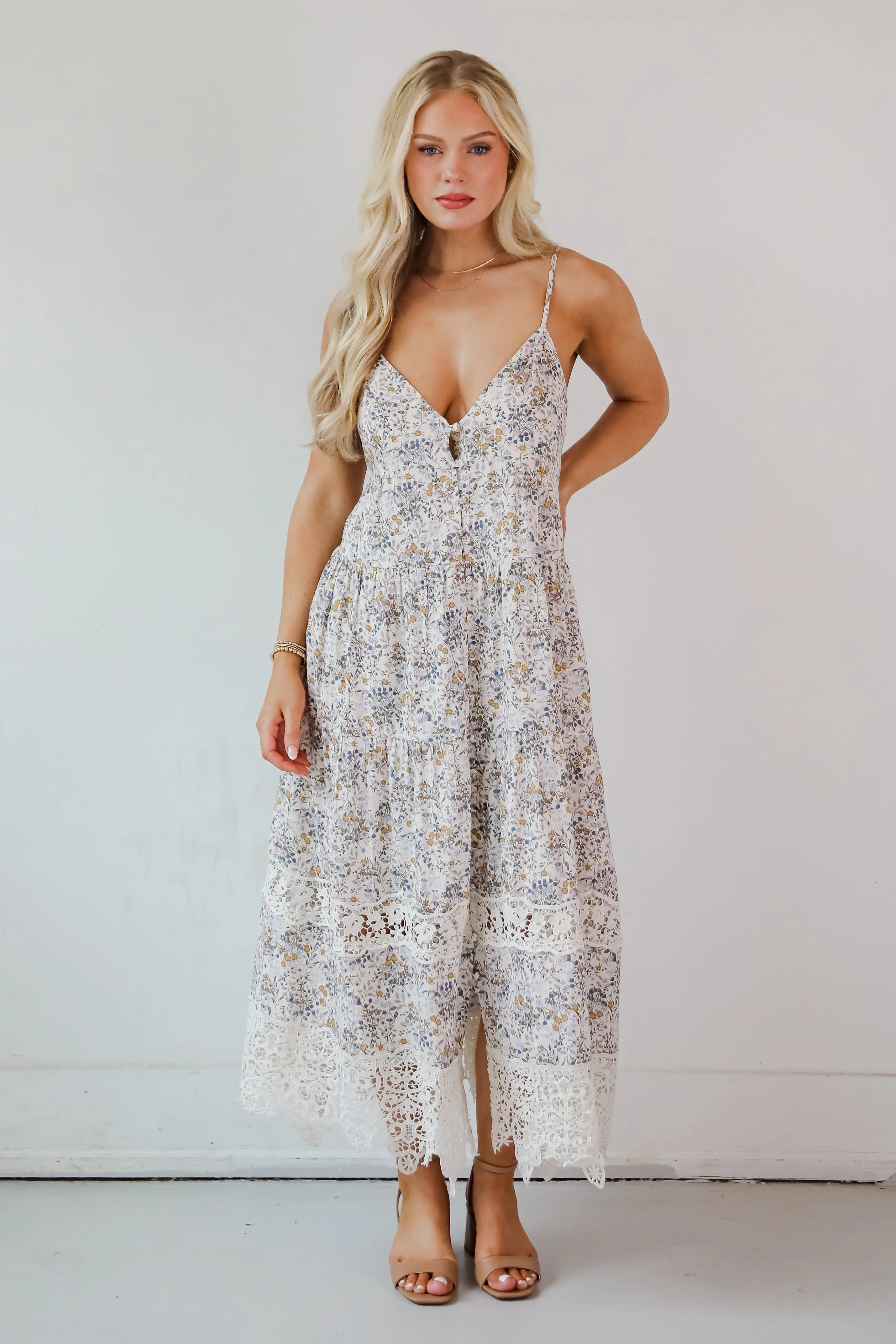 Feel The Sunshine Ivory Floral Maxi Dress