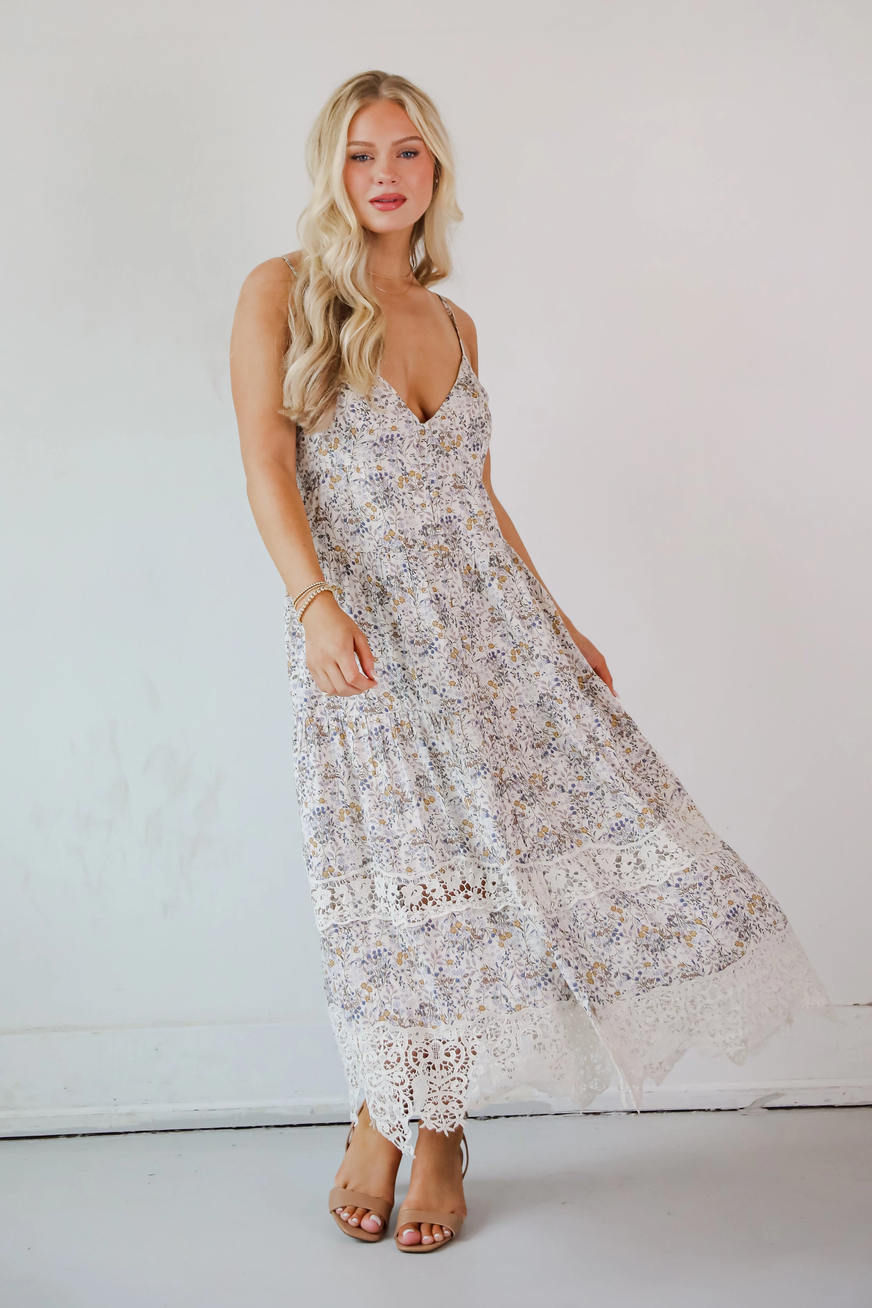 Feel The Sunshine Ivory Floral Maxi Dress