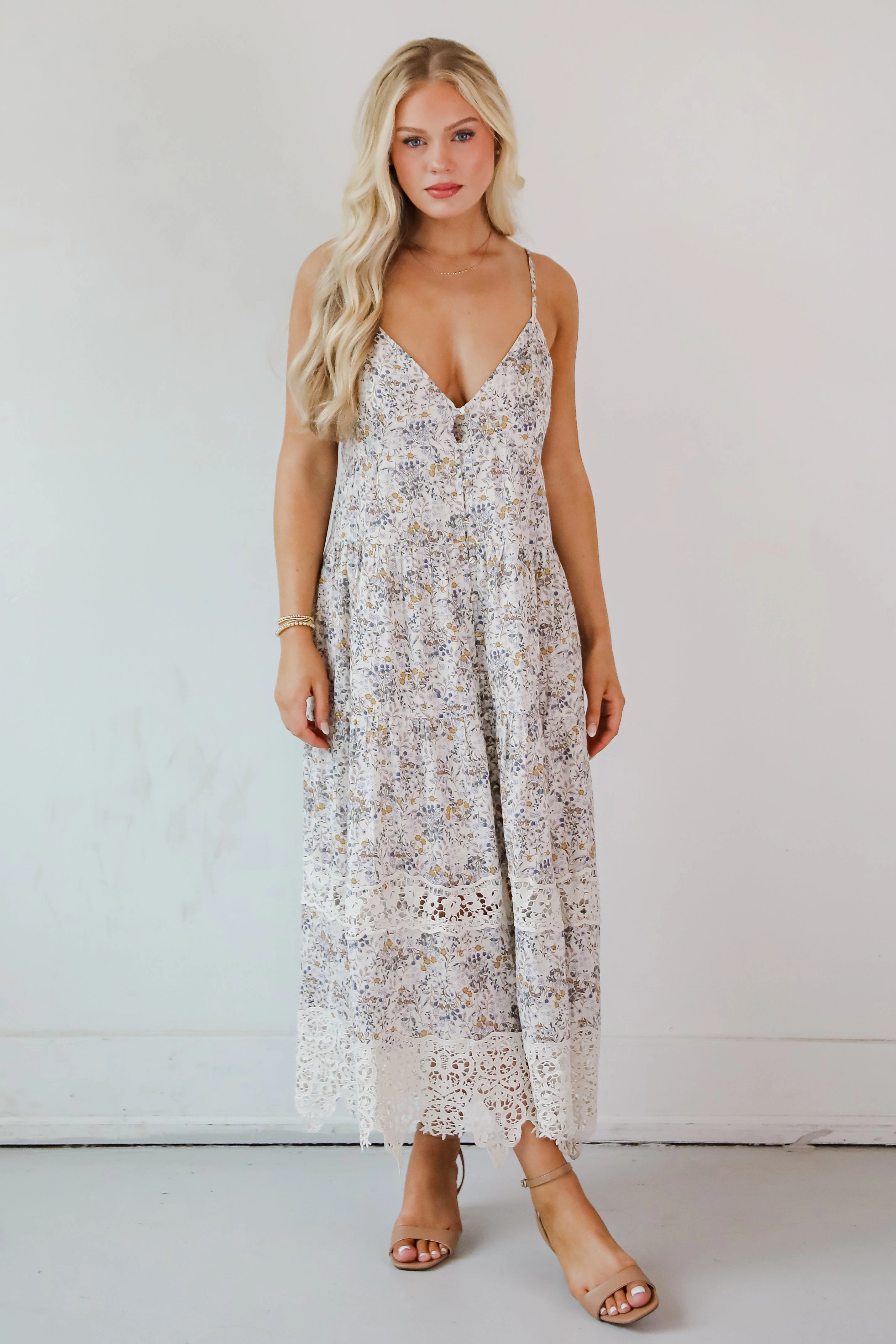 Feel The Sunshine Ivory Floral Maxi Dress