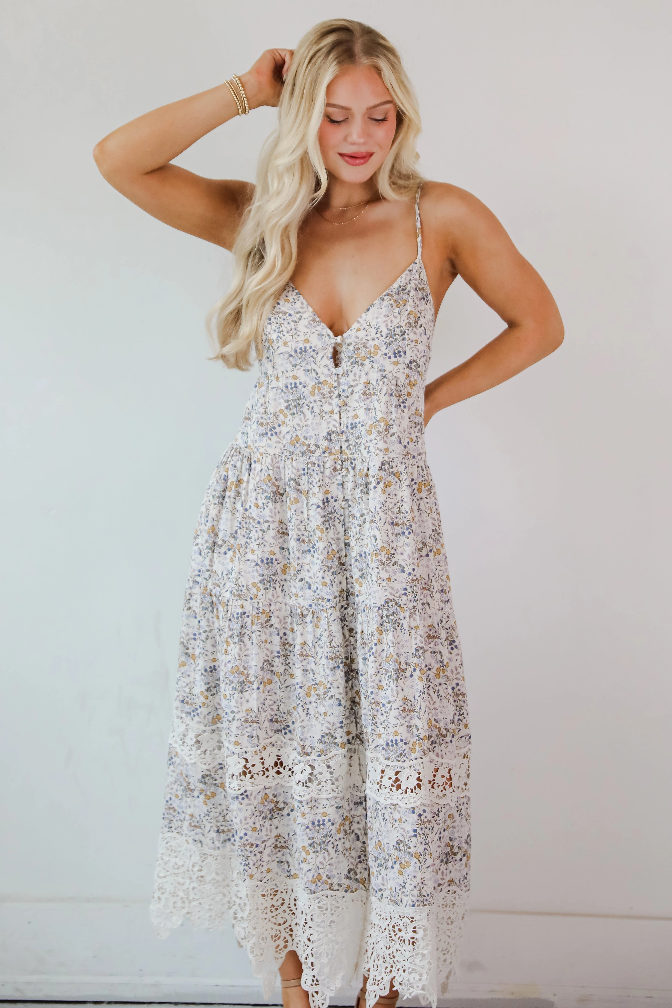 Feel The Sunshine Ivory Floral Maxi Dress