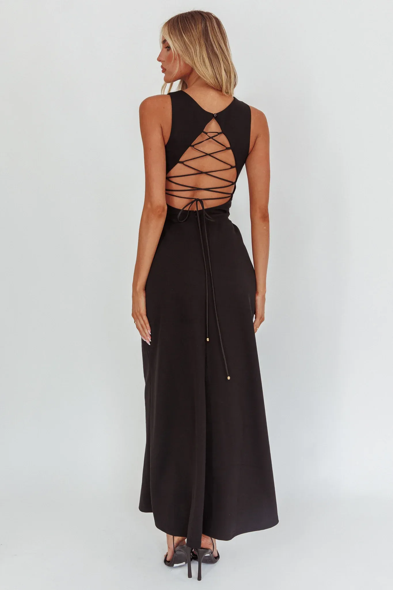 Firelights Lace-Up Back Maxi Dress Black