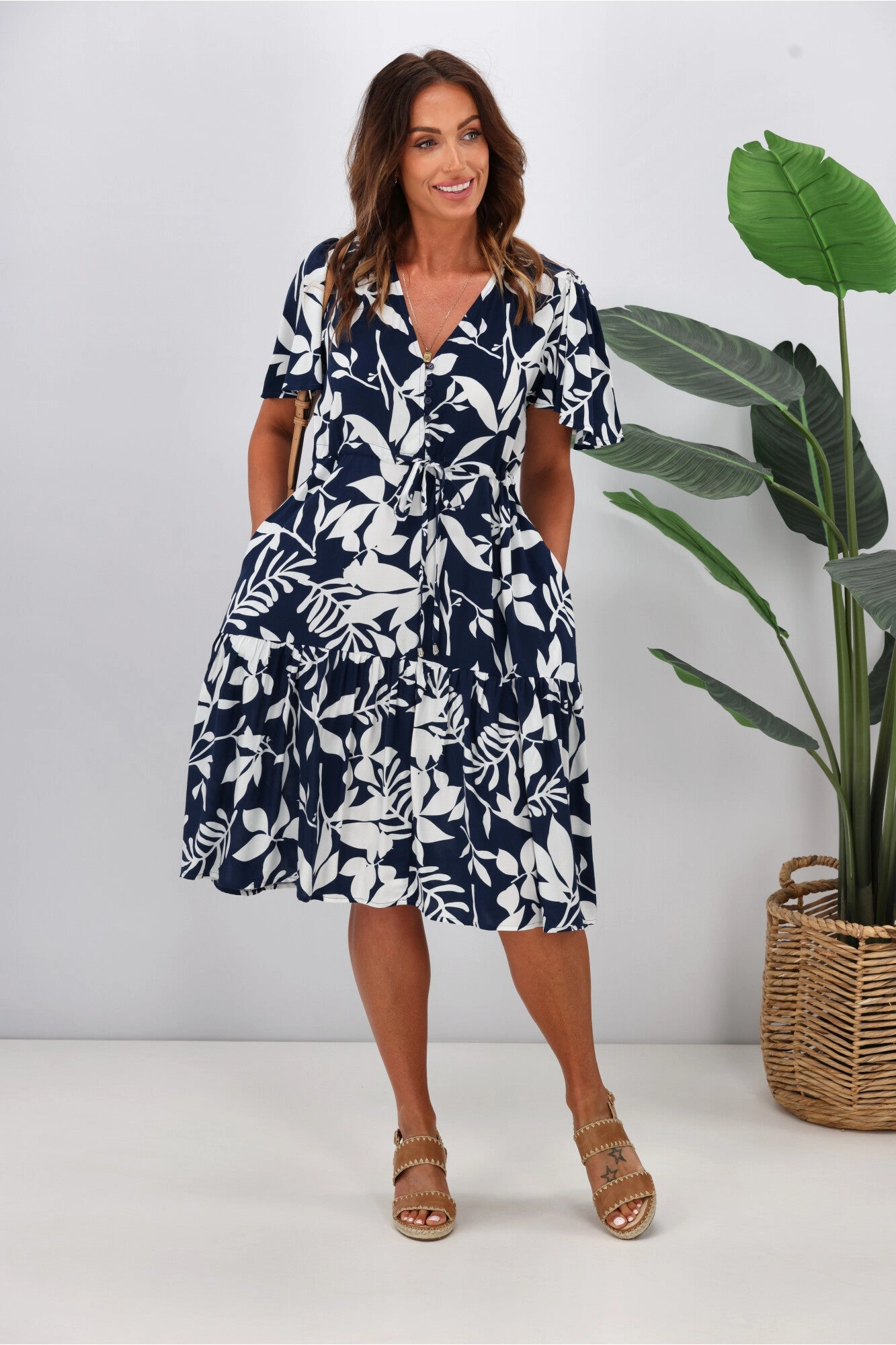 Fria Issy Petal Print Mini Dress Navy