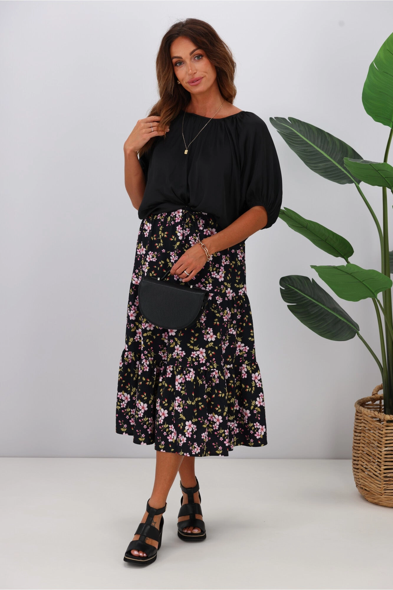 Gloss by Shine On Eve Satin Gathered Top Black