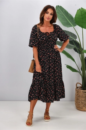 Gloss by Shine On Indira Frill Hem Dress Black Ditsy Print
