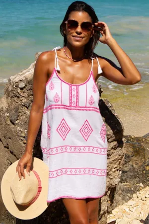 Imogen Dress | White/Pink