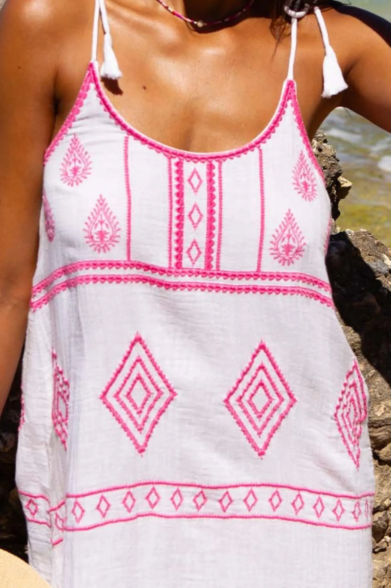 Imogen Dress | White/Pink