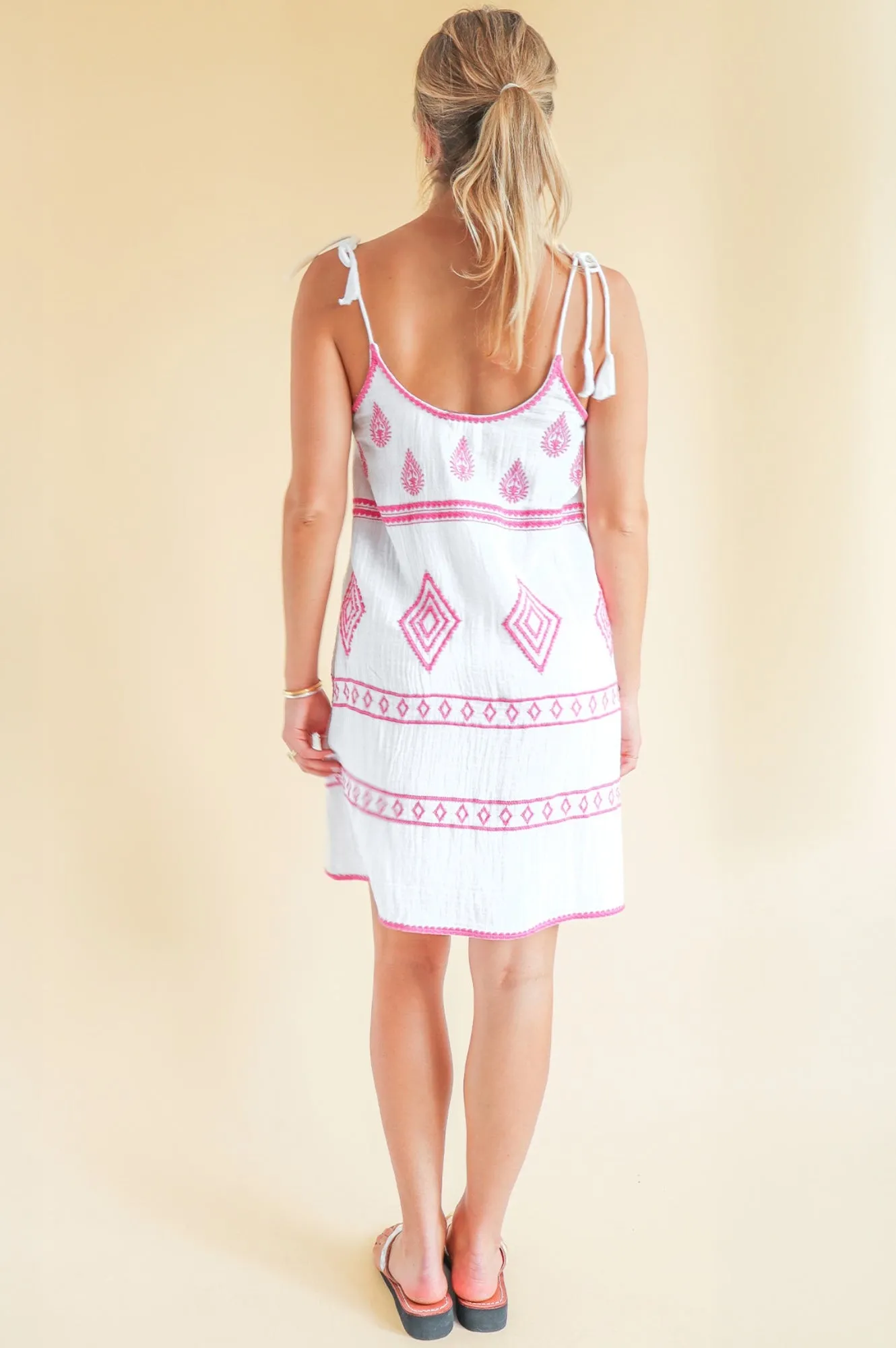 Imogen Dress | White/Pink