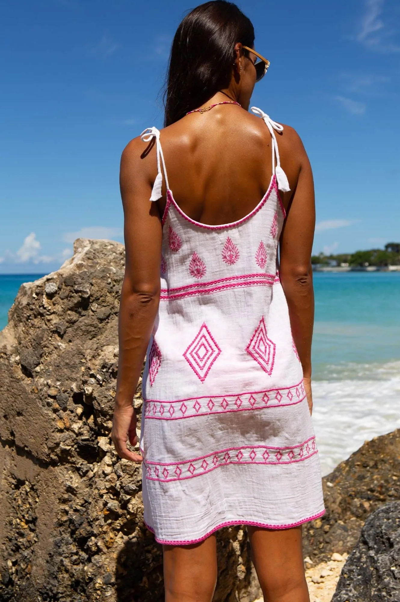 Imogen Dress | White/Pink
