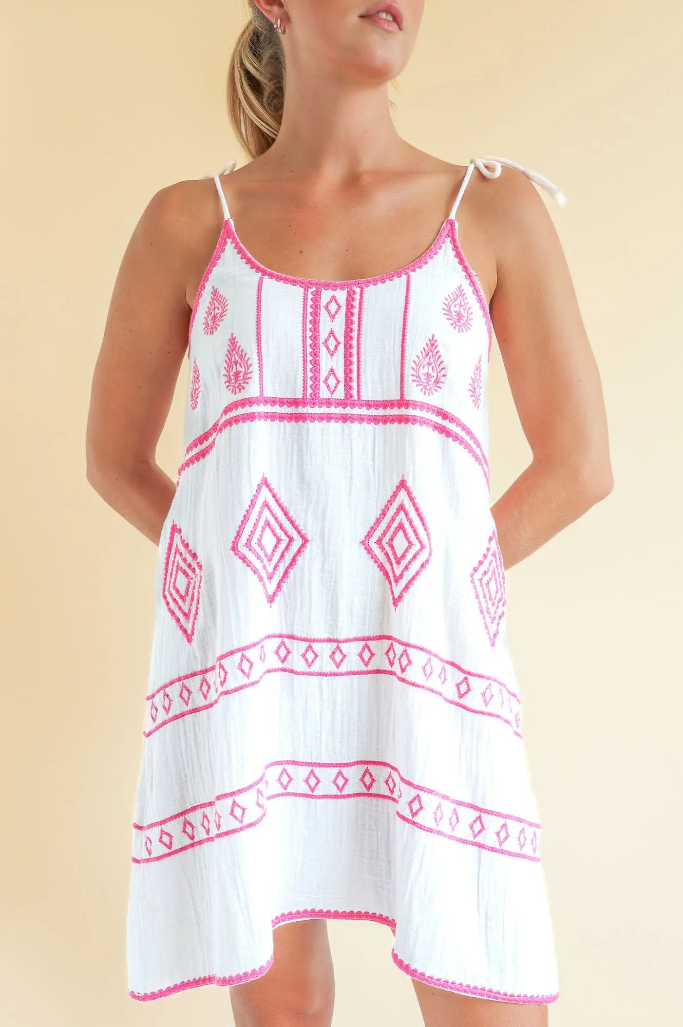 Imogen Dress | White/Pink