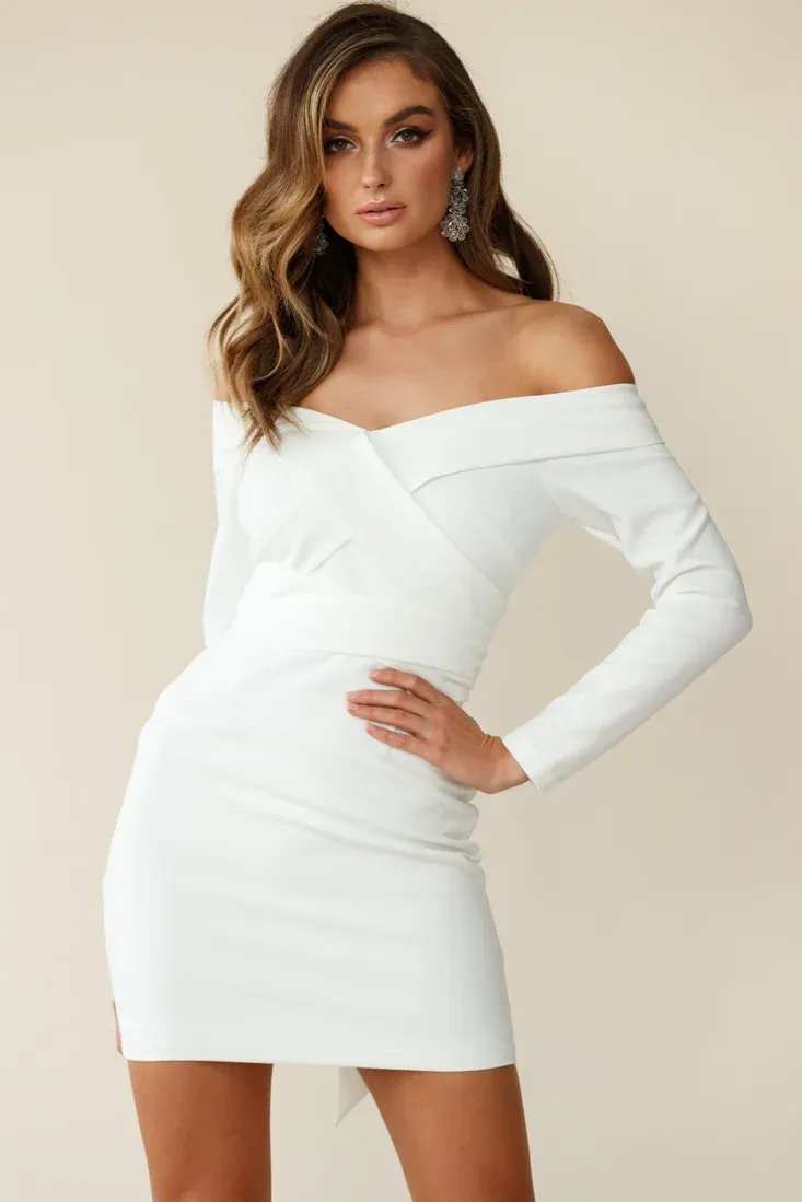 Irina Off-Shoulder Long Sleeve Wrap Dress White
