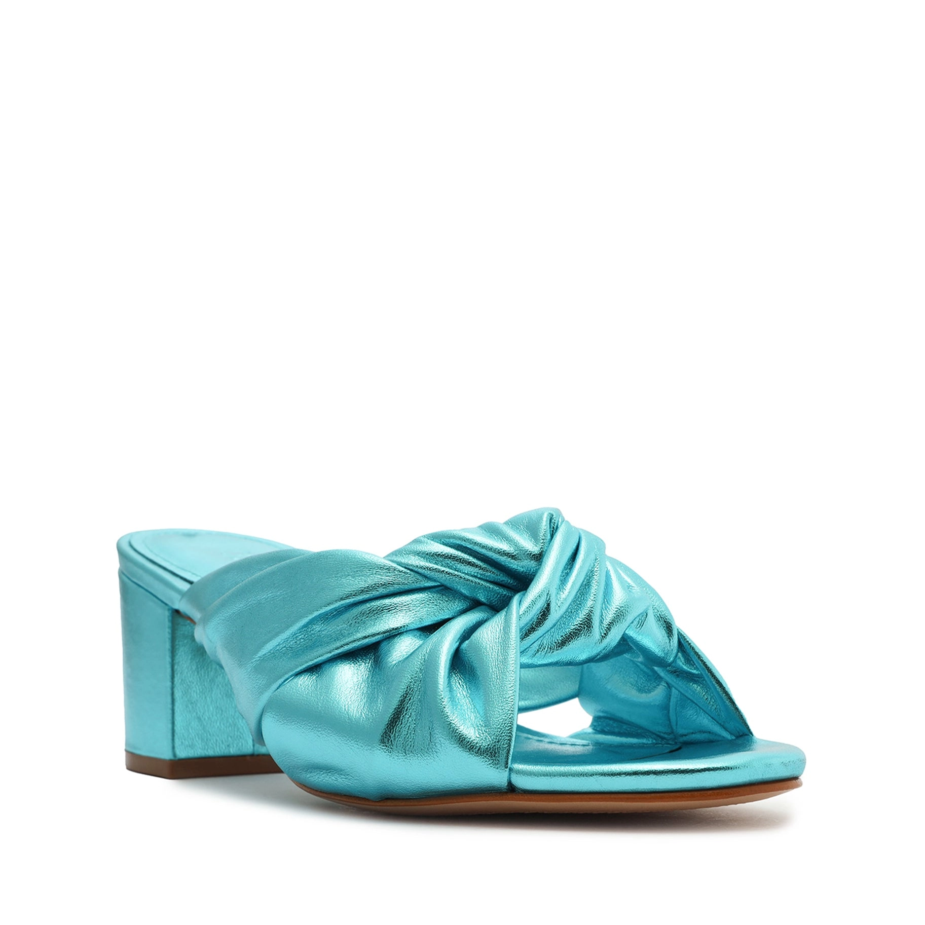 Mindy Mid Block Metallic Leather Sandal
