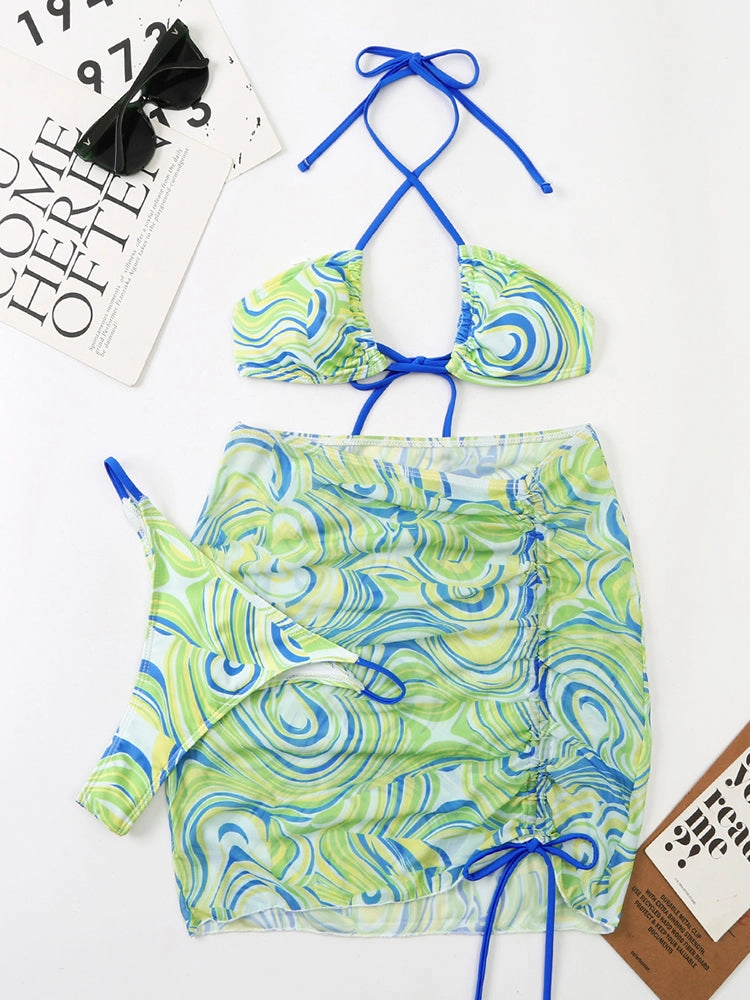 Multicolor Print Backless Bikini Three-Pack