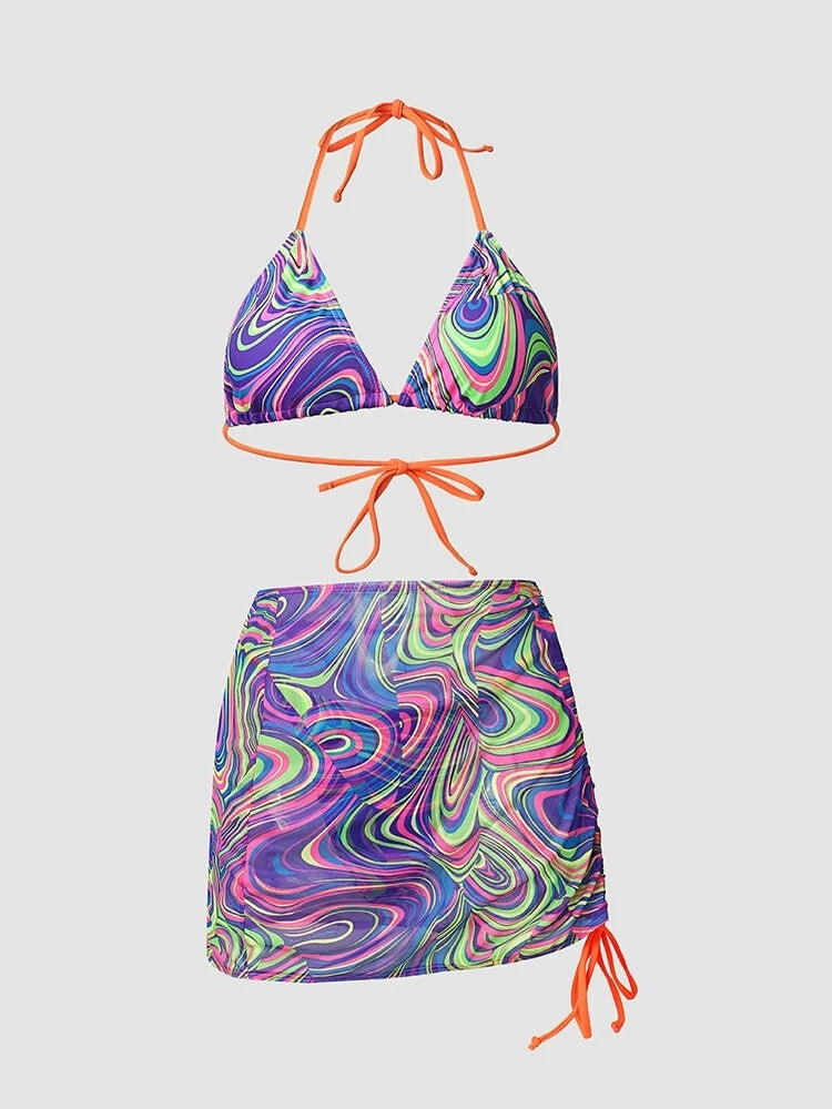 Multicolor Print Backless Bikini Three-Pack
