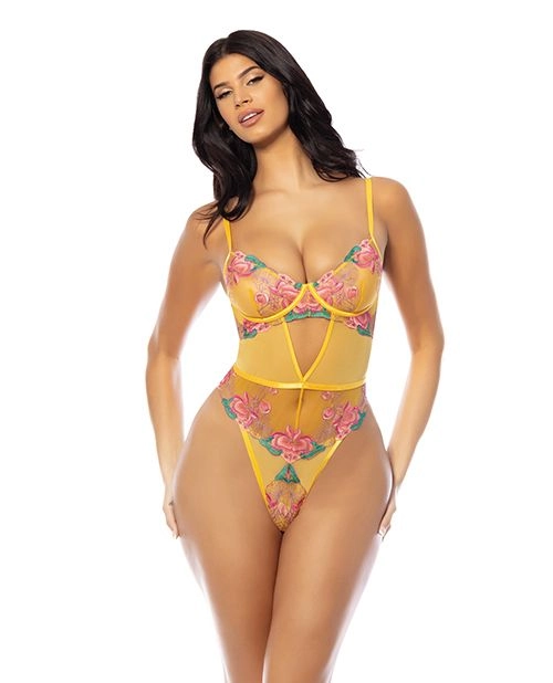 Oh la la Cheri Elisabeth Spring Floral Underwire Embroidered Teddy Yellow