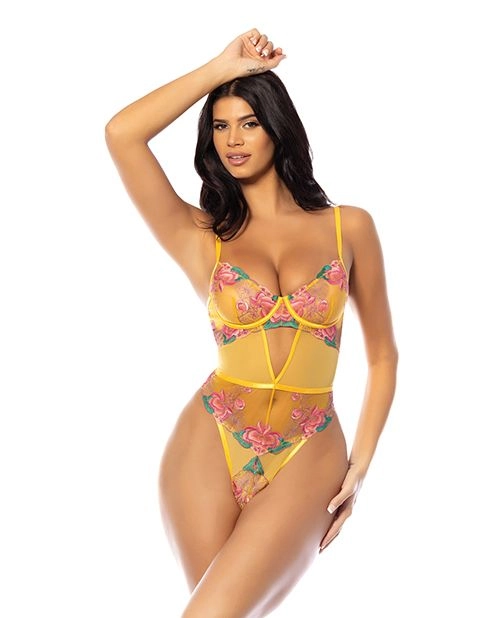 Oh la la Cheri Elisabeth Spring Floral Underwire Embroidered Teddy Yellow