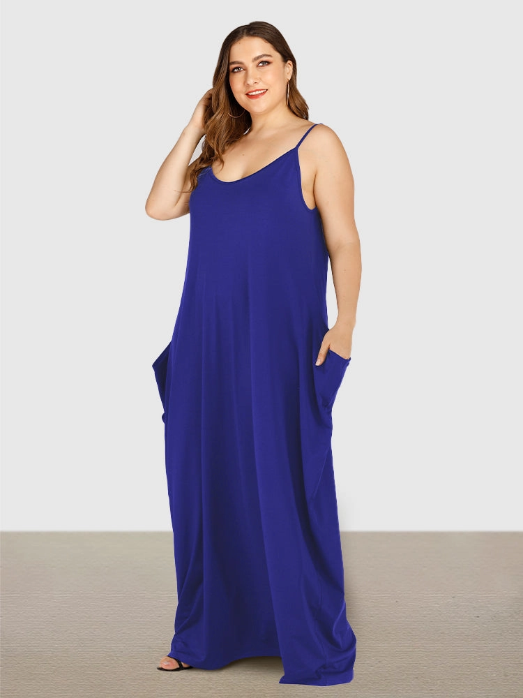 Plus Size Soft Loungewears Slip Maxi Dresses with Pockets