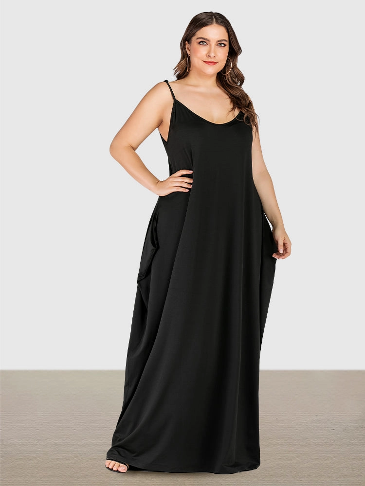 Plus Size Soft Loungewears Slip Maxi Dresses with Pockets