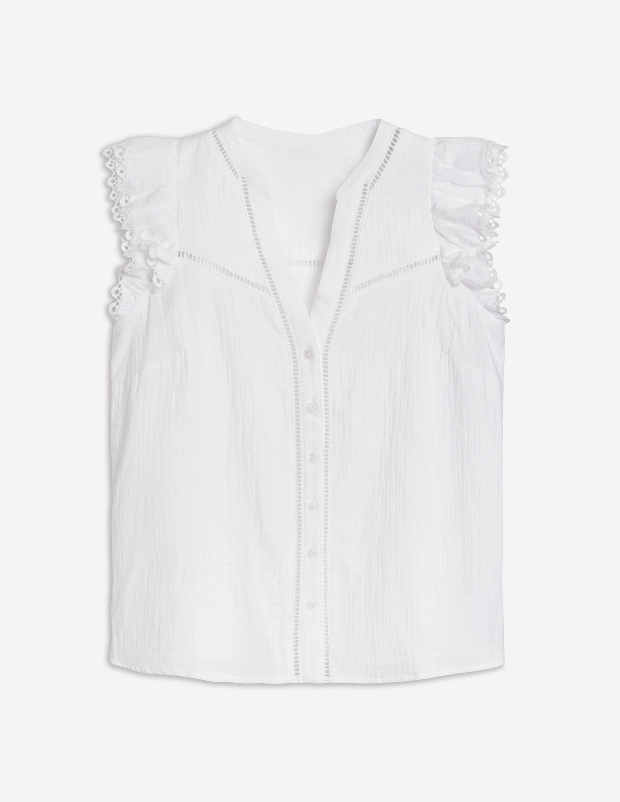 Sleeveless Double Cloth Top-White