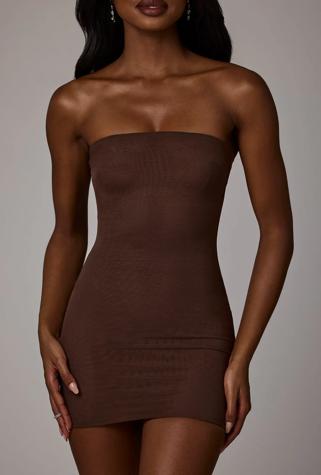 Soft Mesh Mini Slip Dress in Deep Cocoa