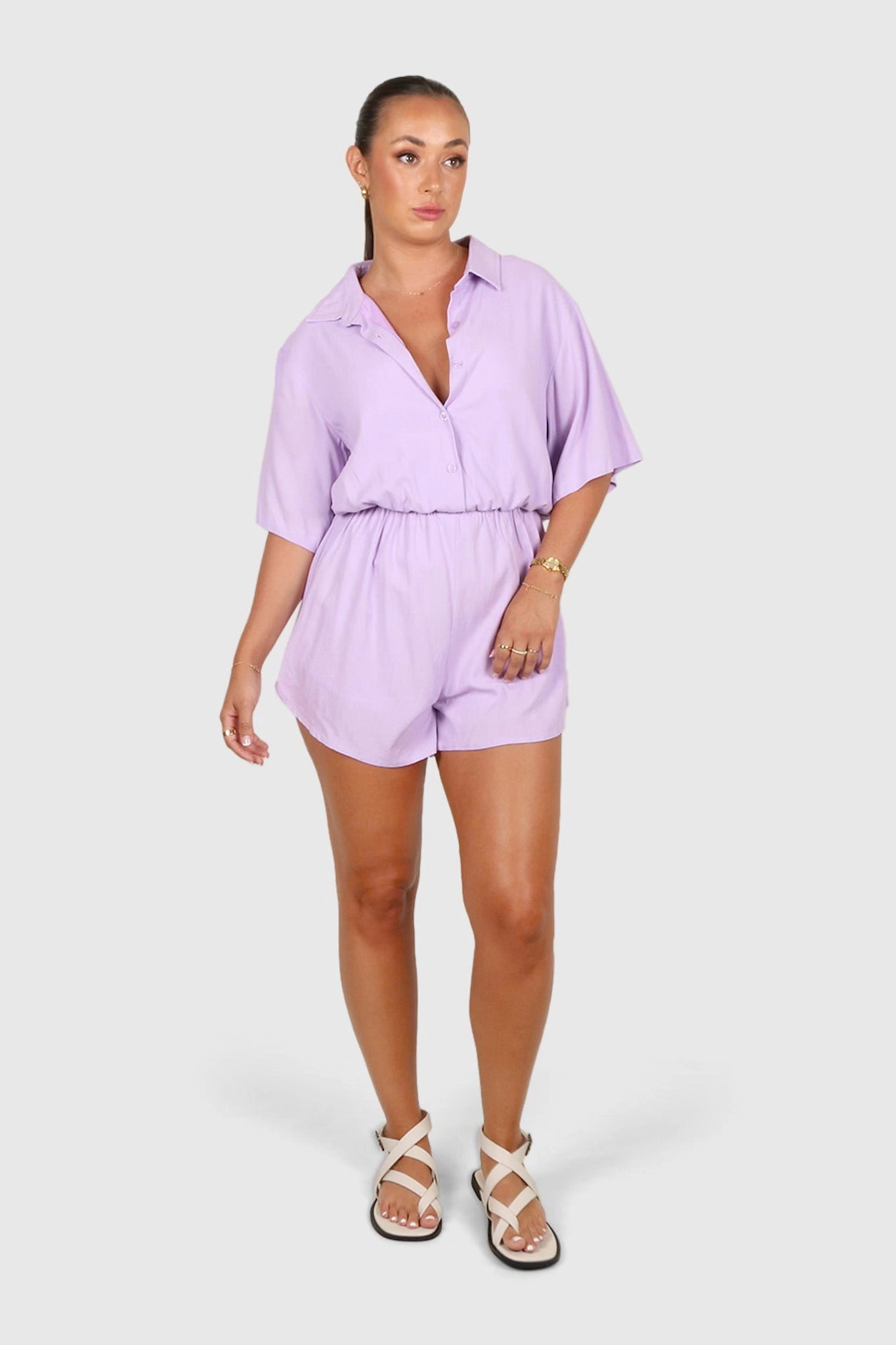 ZEPHYR LINEN PLAYSUIT LILAC