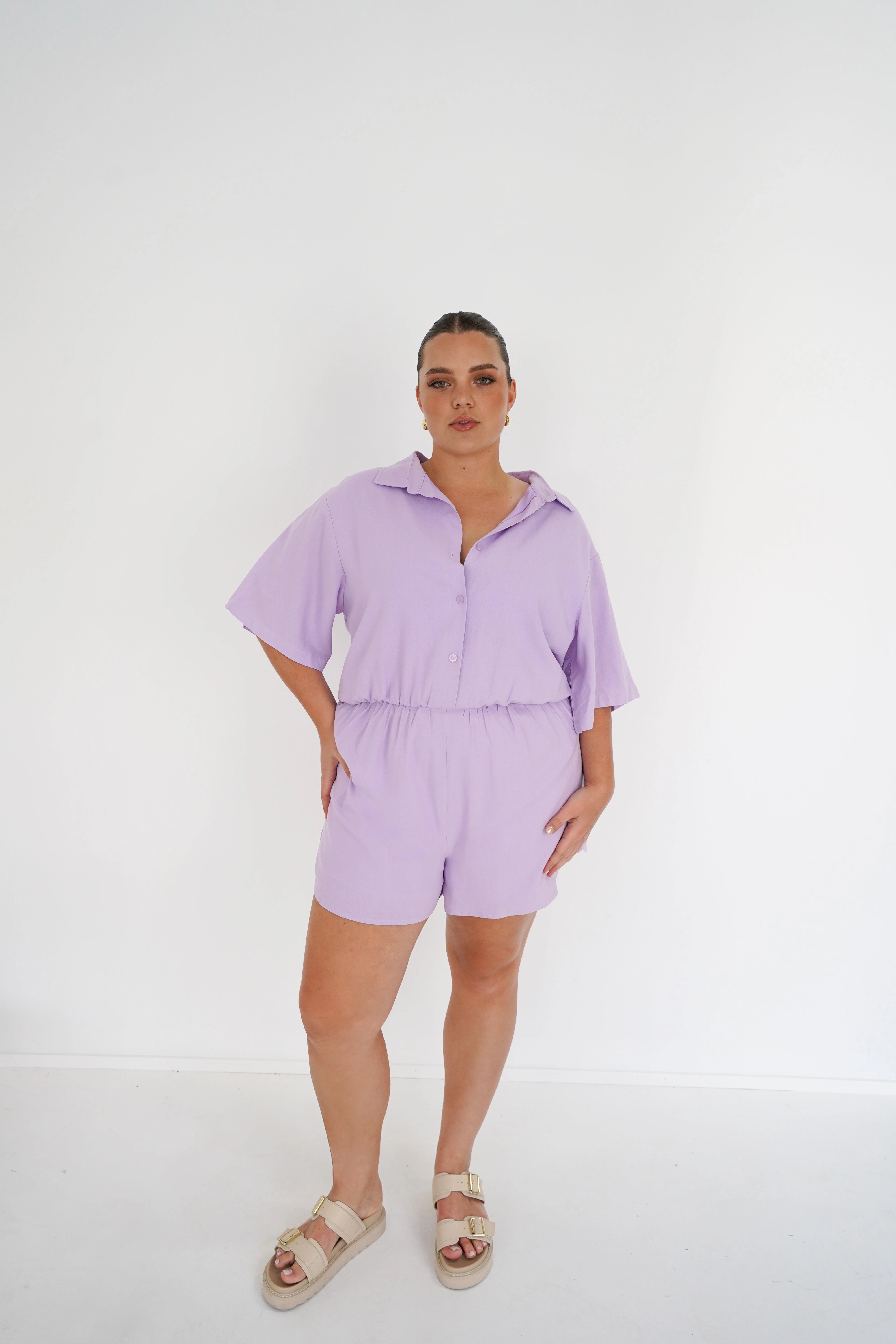ZEPHYR LINEN PLAYSUIT LILAC