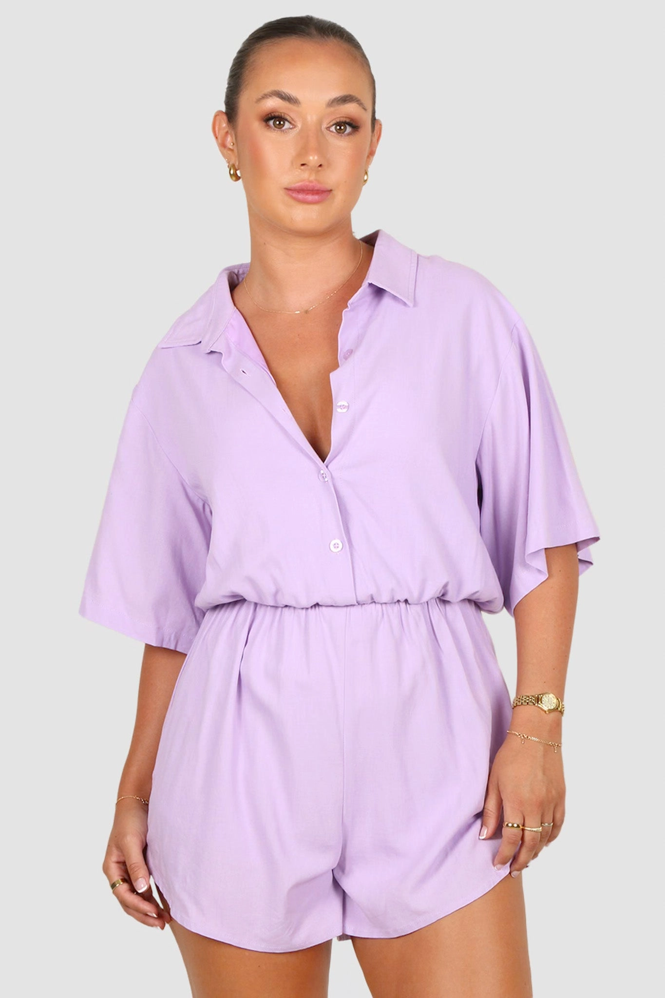 ZEPHYR LINEN PLAYSUIT LILAC