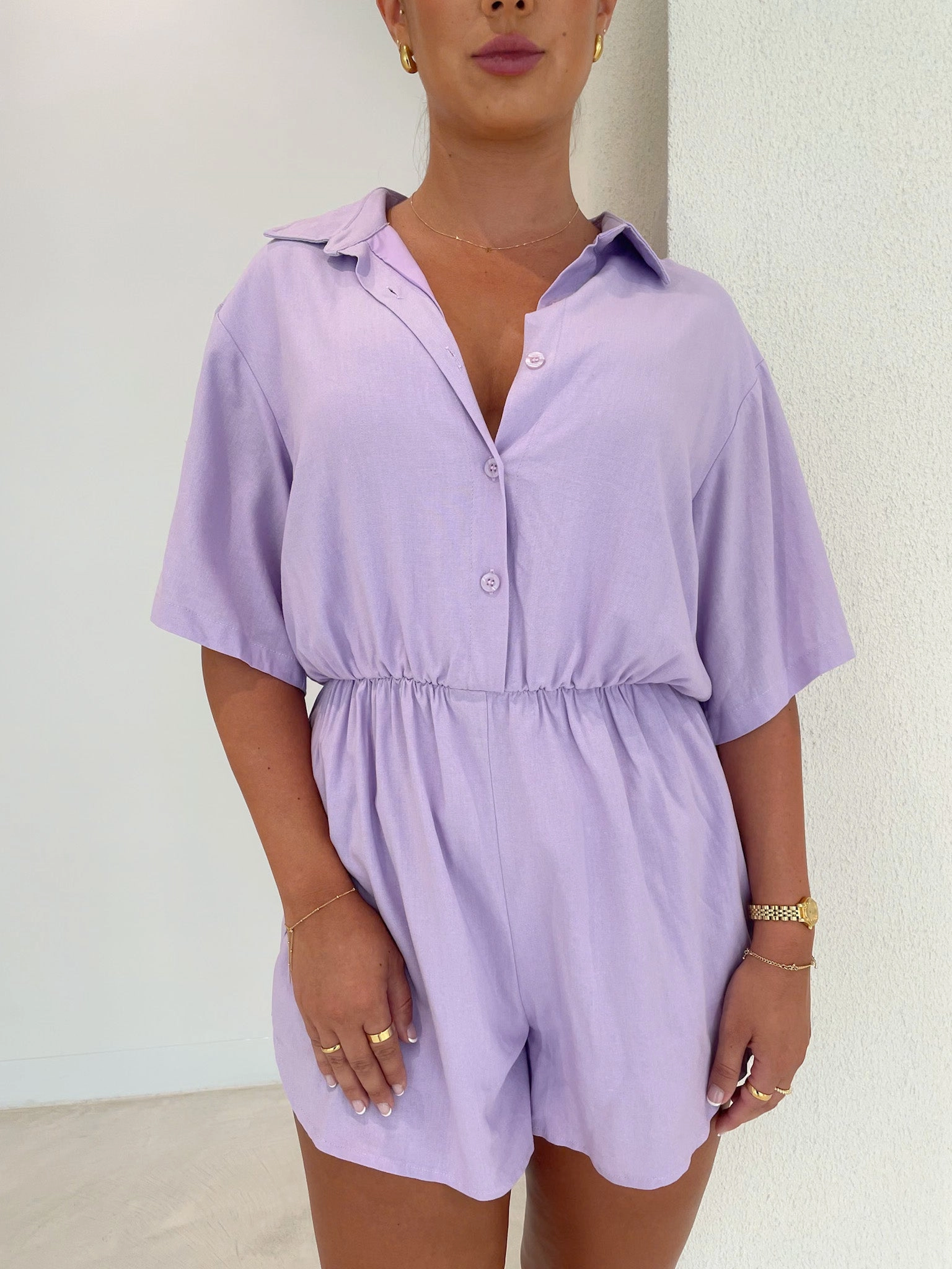 ZEPHYR LINEN PLAYSUIT LILAC