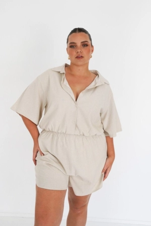 ZEPHYR LINEN PLAYSUIT OAT