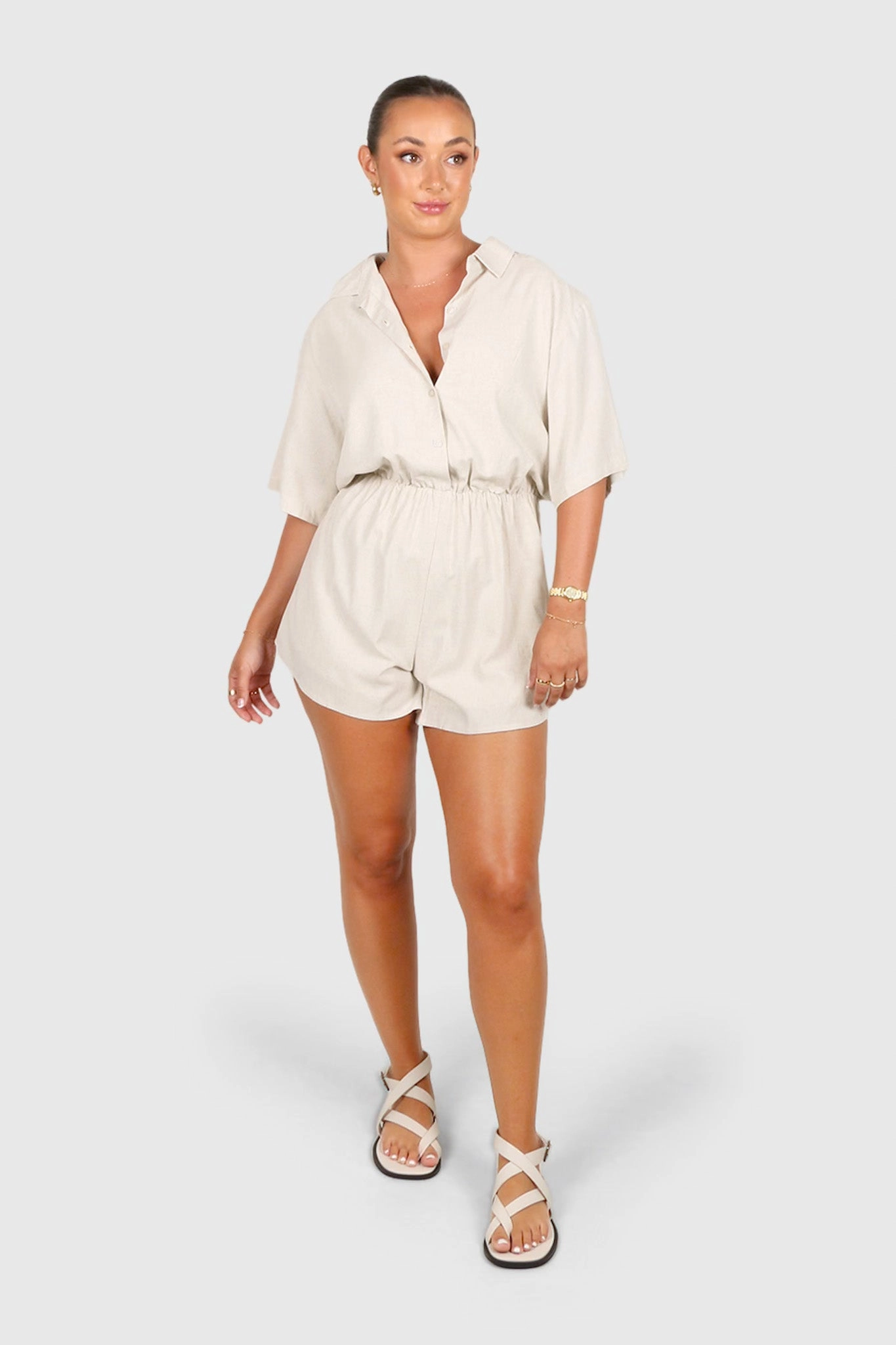 ZEPHYR LINEN PLAYSUIT OAT