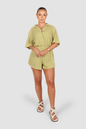 ZEPHYR LINEN PLAYSUIT PISTACHIO
