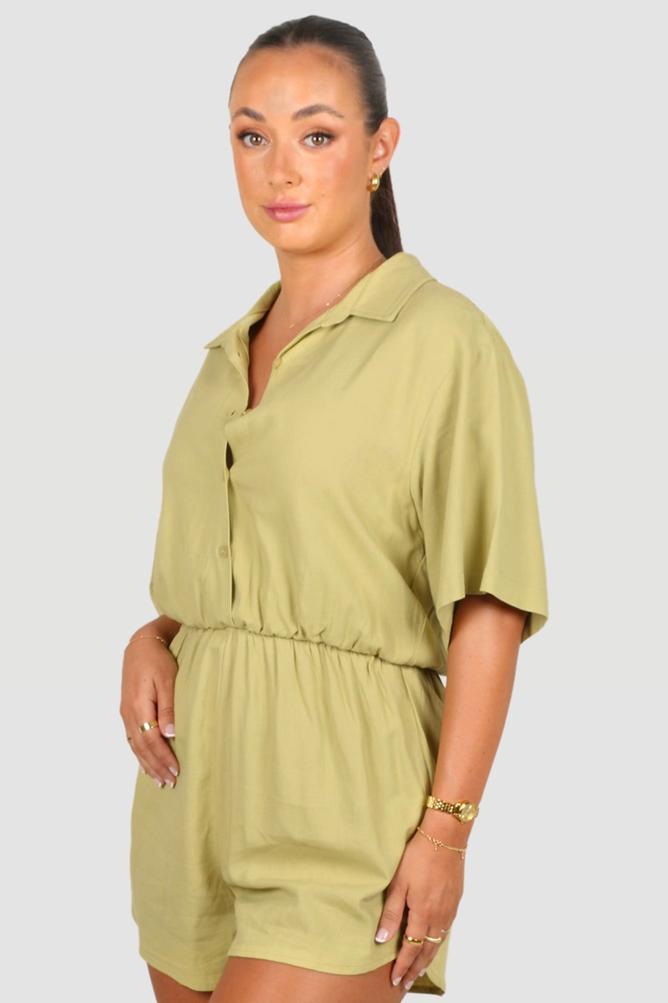 ZEPHYR LINEN PLAYSUIT PISTACHIO