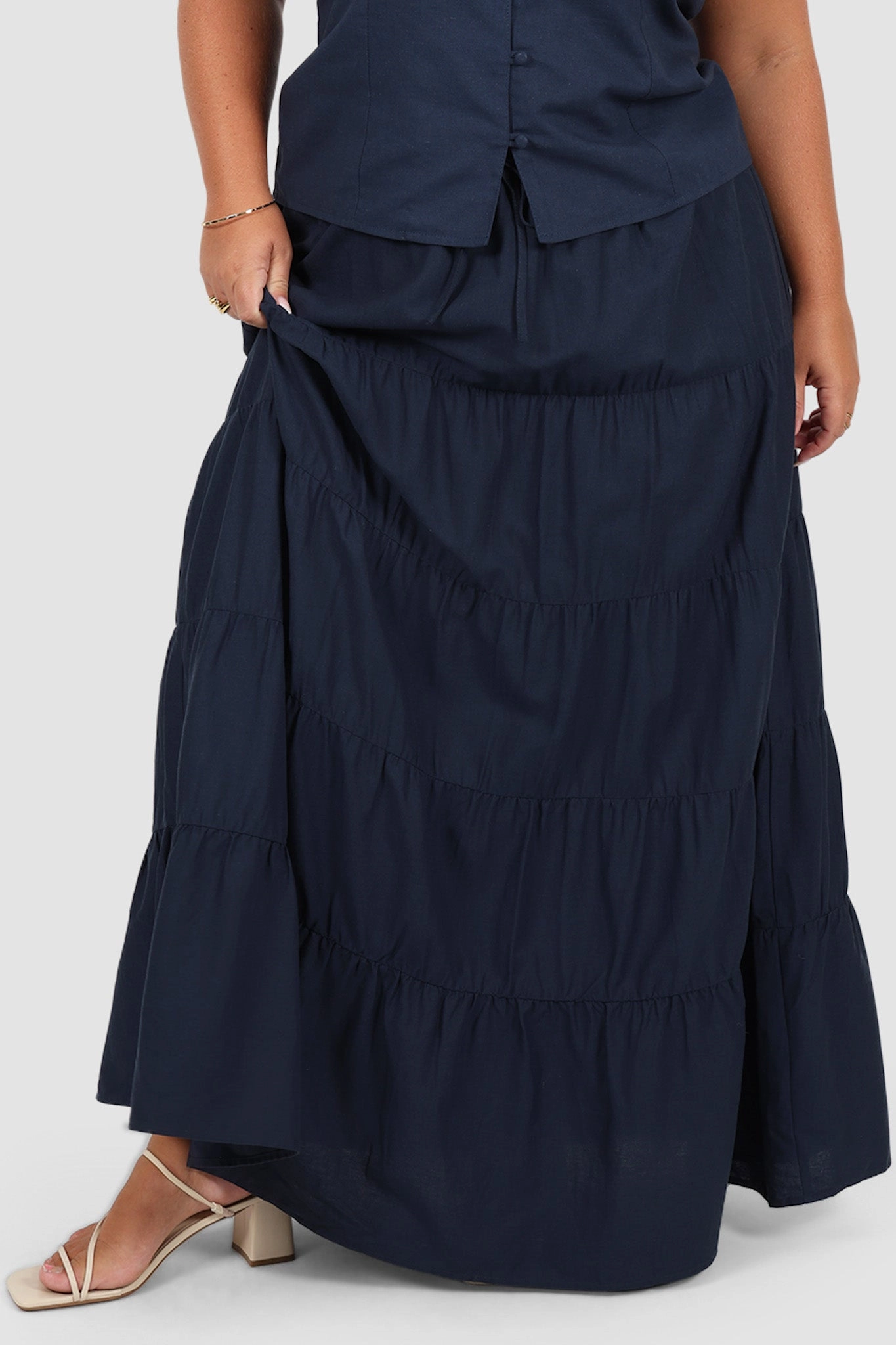 ZYLA TIERED MAXI SKIRT NAVY