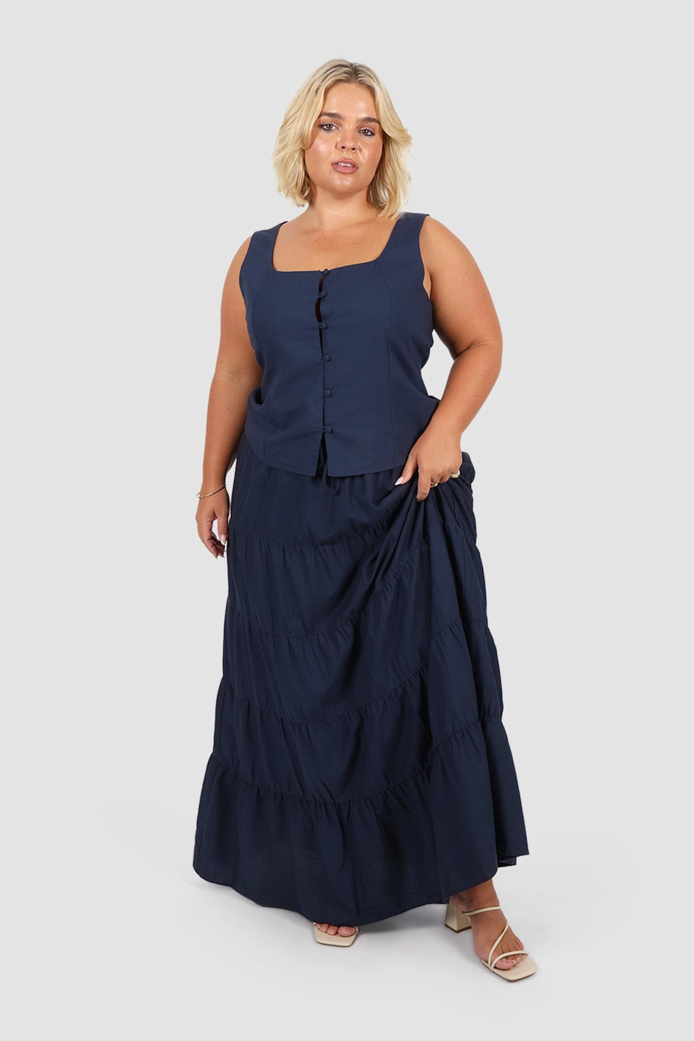 ZYLA TIERED MAXI SKIRT NAVY