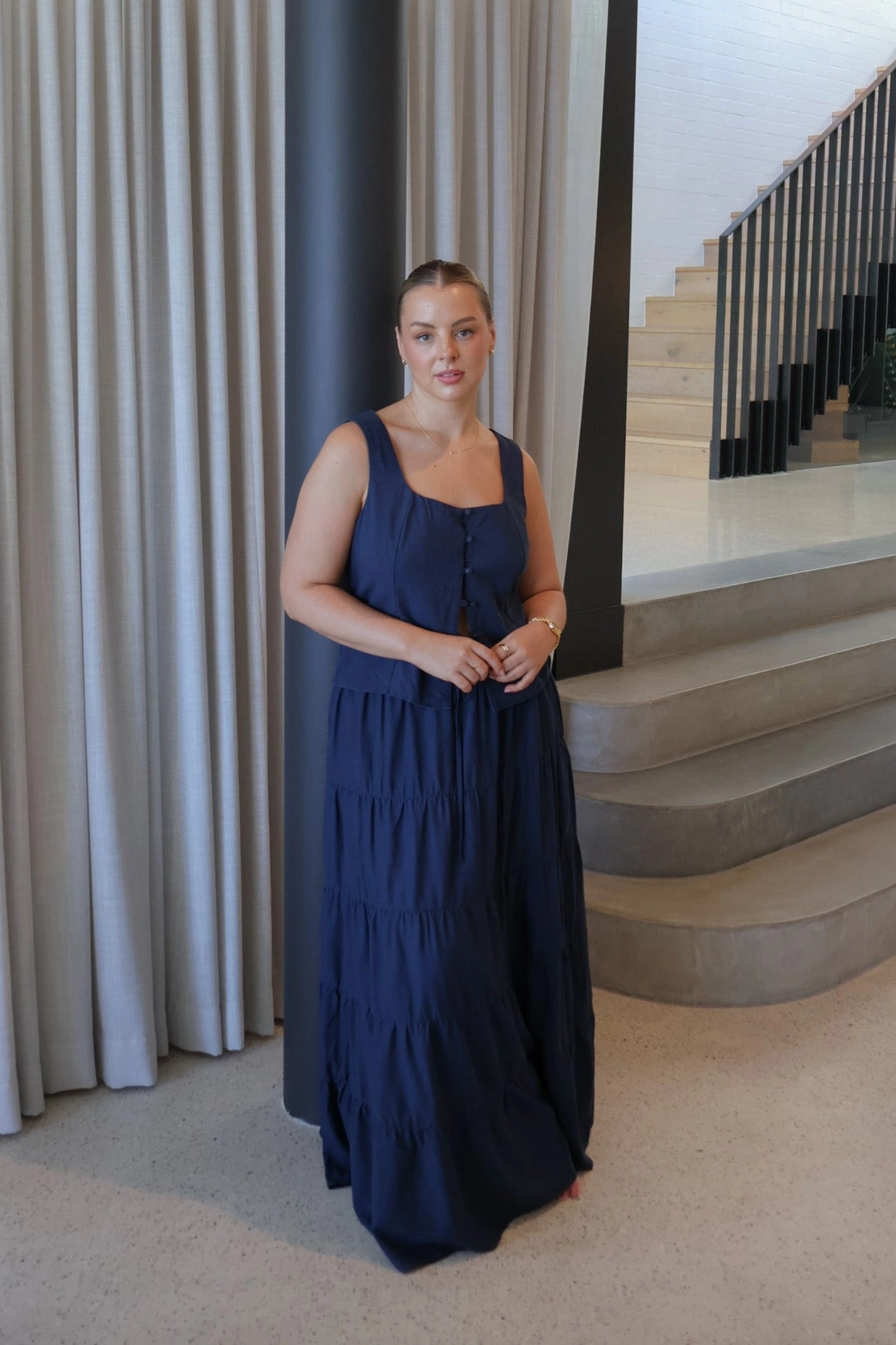ZYLA TIERED MAXI SKIRT NAVY