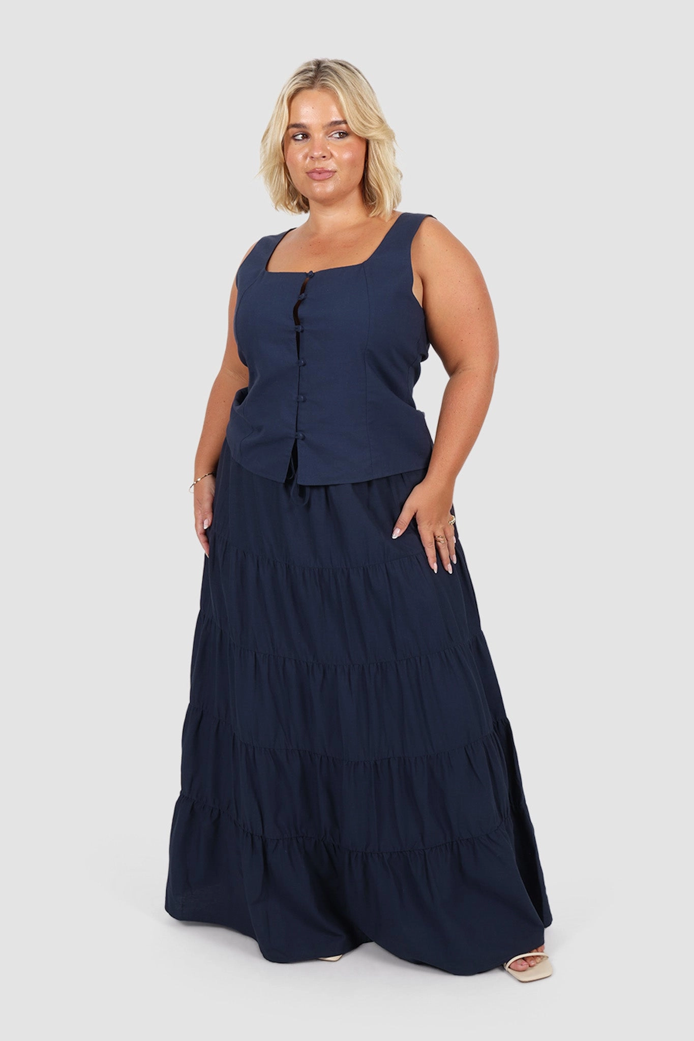 ZYLA TIERED MAXI SKIRT NAVY